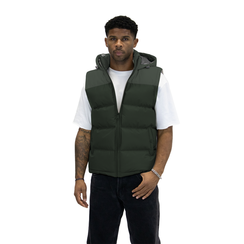 Army hooded vest, front view; CAD-color-adjusted draft photograph