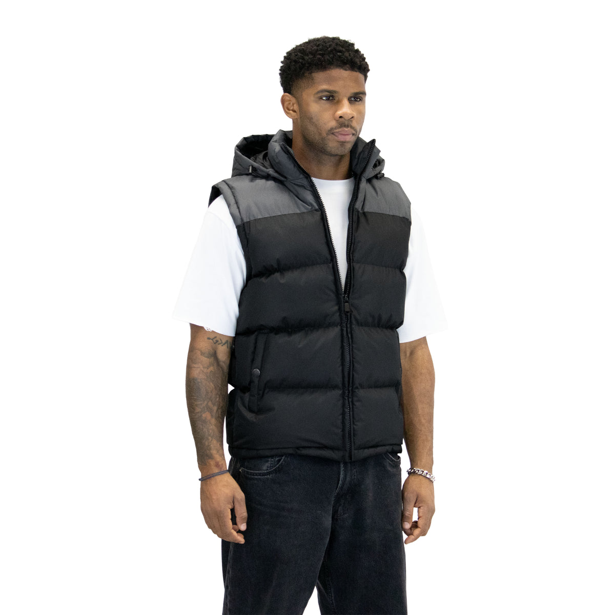 M3301 Black hooded vest, front view