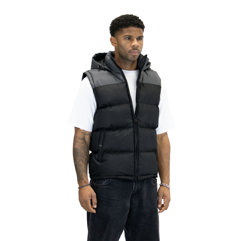 M3301 Black hooded vest, front view