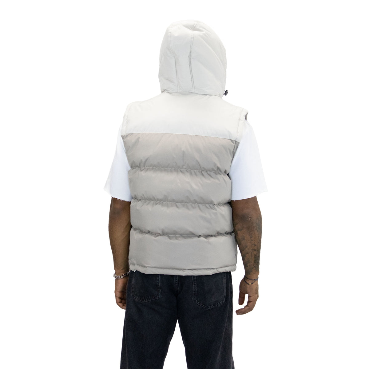 M3301 Stone hooded vest, back view