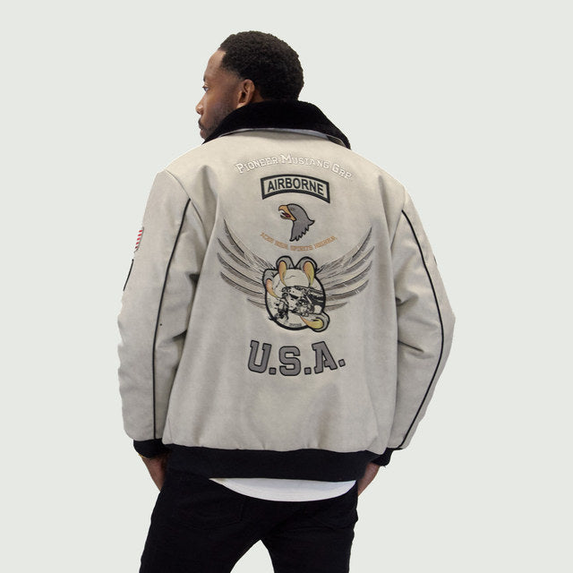 Stone "Aviator" Nubuck Faux Leather Bomber
