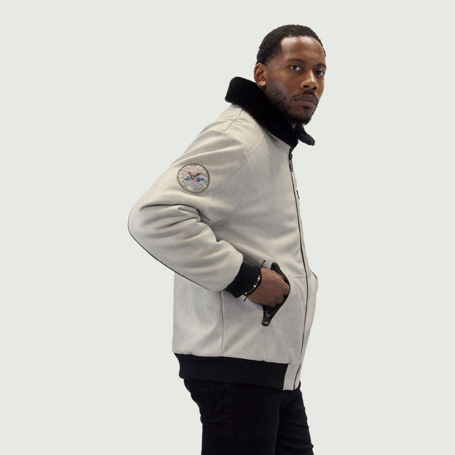 Stone "Aviator" Nubuck Faux Leather Bomber