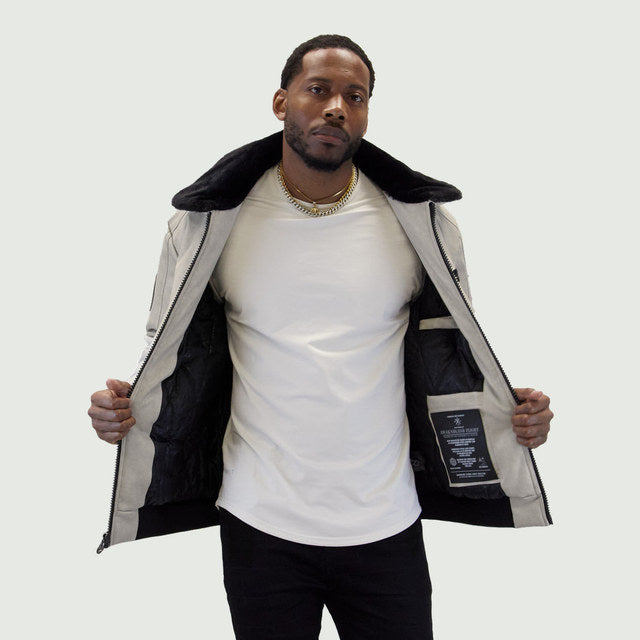 Stone "Aviator" Nubuck Faux Leather Bomber