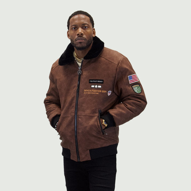 Brown "Aviator" Nubuck Faux Leather Bomber