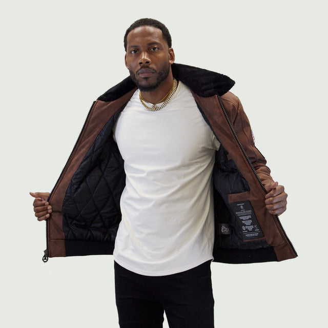 Brown "Aviator" Nubuck Faux Leather Bomber
