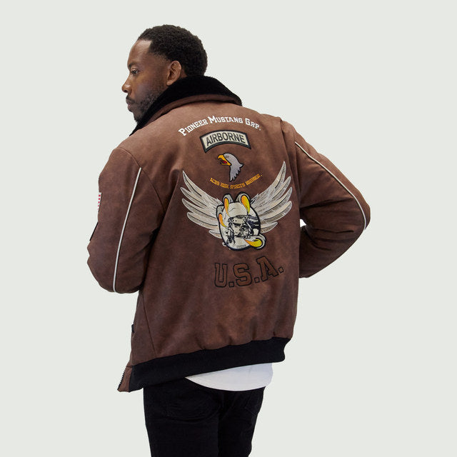 Brown "Aviator" Nubuck Faux Leather Bomber