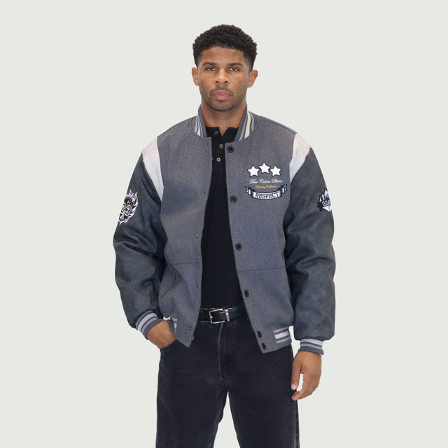 Grey "G.O.A.T Respect" Melton Wool-Blend Jacket