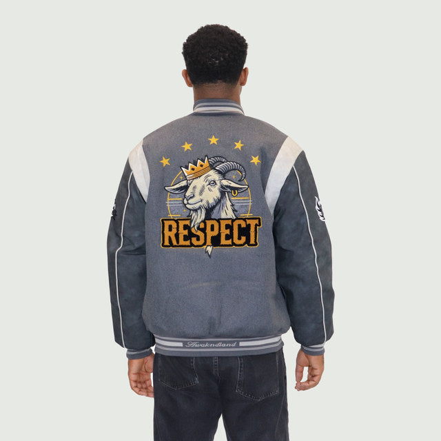 Grey "G.O.A.T Respect" Melton Wool-Blend Jacket