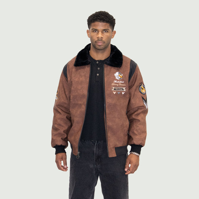 Brown "Heritage Bear" Nubuck Faux Leather Jacket