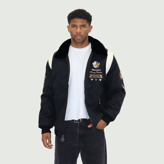 Black "Heritage Bear" Nubuck Faux Leather Jacket