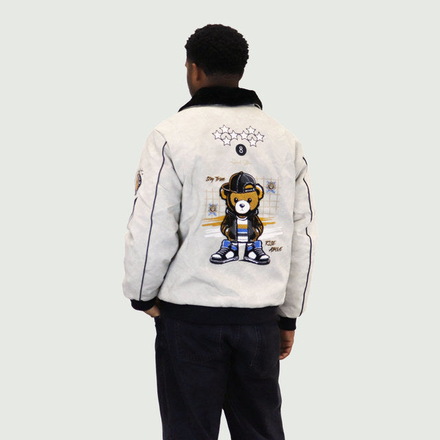 Stone "Heritage Bear" Nubuck Faux Leather Jacket